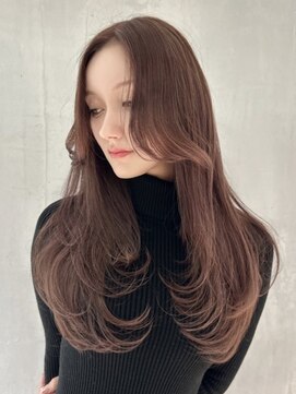 ロムーク 表参道(LOMKH) ロングレイヤーカット顔周りシールエクステ春ヘーゼルグレージュ