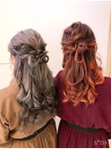 ハーフアップ&リボン