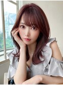 ★小顔ワンカールレイヤーカットデジタルパーマチェリーブラウン