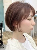 大人可愛いショートボブ前髪ありコーラルオレンジ20代～50代
