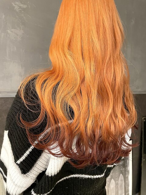 【macana】ペールオレンジ　裾カラー　ハイトーン