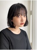大人ボブ　黒髪ボブ　フルバング　切りっぱなしボブ　パーマ