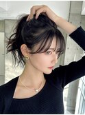サイドバング　レイヤーカット　夏のヘアアレンジ　くびれヘア
