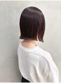 外ハネぷつっとボブ×暖色系ツヤカラー/ピンクブラウン