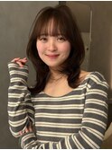 韓国ヘアくびれミディアムレイヤー小顔前髪暗髪オリーブブラウン