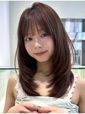 顔周りレイヤーカットくびれヘアミルクティーベージュカラー韓国