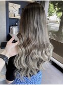 ロングヘアバレイヤージュウェーブパーマ外国人風ブロンド