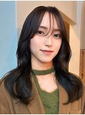 セミロング レイヤー 顔周りカット オリーブグレー 透明感カラー