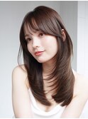 ロンググレージュ暗めカラー韓国ヘア顔周りレイヤー_F31132