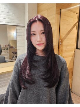 エイト 福岡天神店(EIGHT fukuoka) ワインレッド×レイヤーカット