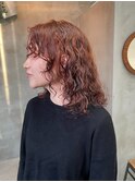 くるくるパーマスパイラルパーマふわふわパーマ暖色オレンジ