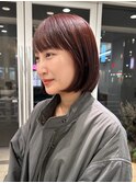 ブリーチなしピンクチェリーブラウンミニボブ丸型卵型シースルー