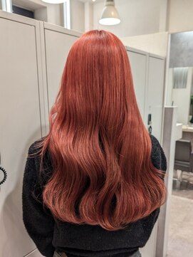 ポジ(poji) ブリーチカラー　ハイライト　ミディアムロング　オレンジ