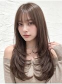 イメチェンヘアスタイル 、ピンクベージュ、前髪カタログ