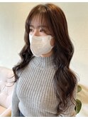 スーパーロングヘア/顔周りレイヤー/オリーブベージュ/30代/40代