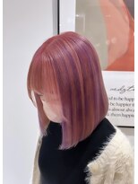 アース コアフュールボーテ 川中島店(EARTH coiffure beaute) ピンクバイオレットケアブリーチ切りっぱなしボブ