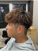 メンズ/アップバング/ツーブロックマッシュ/束間ショート/波巻き