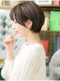 ★アースカラー小顔斜めバング丸みショートマッシュ30代40代★1