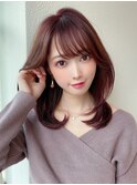 デジタルパーマ韓国くびれヘアミディアムチェリーブラウン