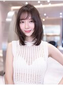 ミディアムレイヤー/大人可愛い/髪質改善/シースルーバング