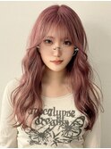 都島/チェリーピンク/ブリーチなしWカラー/韓国/ぱっつん前髪