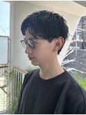 センターパート波巻きパーマニュアンスパーマ