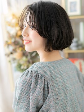 カバーヘア イヴ 戸頭店(COVER HAIR EVE) 黒髪かきあげバング小顔くびれショートボブa戸頭20代30代40代