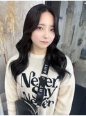 韓国レイヤーカット/艶髪ブラック/立体感ウェーブ/透明感