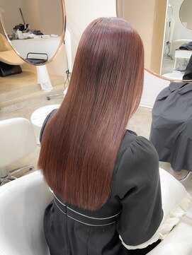 レア 表参道(L'ea) くびれヘアアプリコットオレンジ夏ヘアハイライトカラー