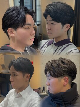 ブルニール 心斎橋(BLEUNIR) 軽め　フェザーパーマ　センターパート　大人メンズ　ビジネス