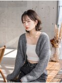 軽め顔まわりレイヤーくびれボブ×透明感グレージュ