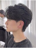 フェザーパーマフェザーショートセンターパート韓国ヘアメンズ