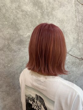 ジュラク(JURAKU) 切りっぱなしロブ×ピンク×オレンジカラー