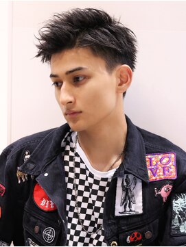 ネイビー(NAVY) ワイルド ツーブロック アップバング ショート ザクザク束感