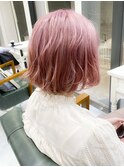 ピンクベージュカラー☆ボブヘアブリーチWカラー　中村清彦