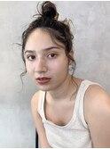 お団子アレンジ_クールショートピンクベージュボブルフ_27937
