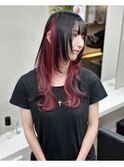 ロングウルフ×インナーカラー/ワインレッド☆デザインカラー