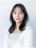 20代30代大人可愛いレイヤーロング/前髪パーマ/グレーベージュ