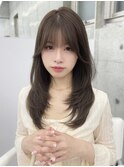 韓国ざくざくレイヤーカット/顔周りヘア/オリーブベージュ上野