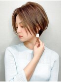 耳かけショートボブ/30代/40代/50代/チェリーブラウン
