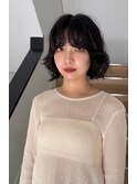 ボブパーマ黒髪レイヤー顔まわり前髪グレージュ20代30代40代