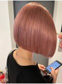 ハイトーンボブミルクティーベージュピンクベージュダブルカラー
