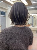 ブリーチなし切りっぱなしボブミディアムレイヤーボブ夏カラー