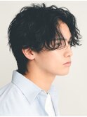 ゆるめ波巻きスパイラルパーマメンズセンターパートウルフカット