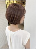 【白髪ぼかし】お洒落な明るい白髪染めピンクベージュ大人ボブ