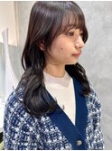 顔まわりレイヤー韓国ロングダークアッシュ