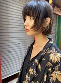 マッシュボブ.前上がりボブ.顔周りカット.アッシュブラウン
