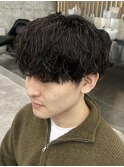 原宿ツイストスパイラルパーマメンズカットラウンドマッシュ30代