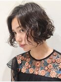 カーリーショート/ミニボブパーマ/大人ヘア/癖毛くせ毛/前髪なし