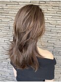 韓国レイヤーロングレイヤーグレージュベージュカラー